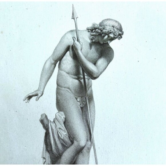 Narcissus With Spear 1834 Engraving Bacon Victorian Art Mythology DWBB3 - Picture 1 of 2